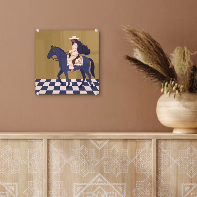 Glas schilderij - Vrouw - Paard - Rijden - Modern - Abstract — 6