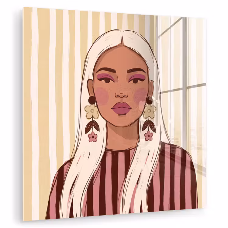 Glas schilderij - Vrouw - Portret - Illustratie - Modern - Roze — 1