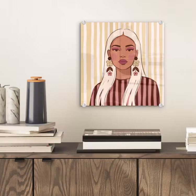 Glas schilderij - Vrouw - Portret - Illustratie - Modern - Roze — 2