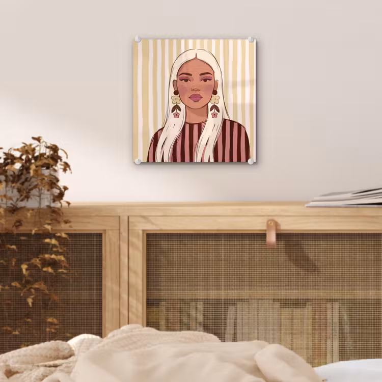 Glas schilderij - Vrouw - Portret - Illustratie - Modern - Roze — 5