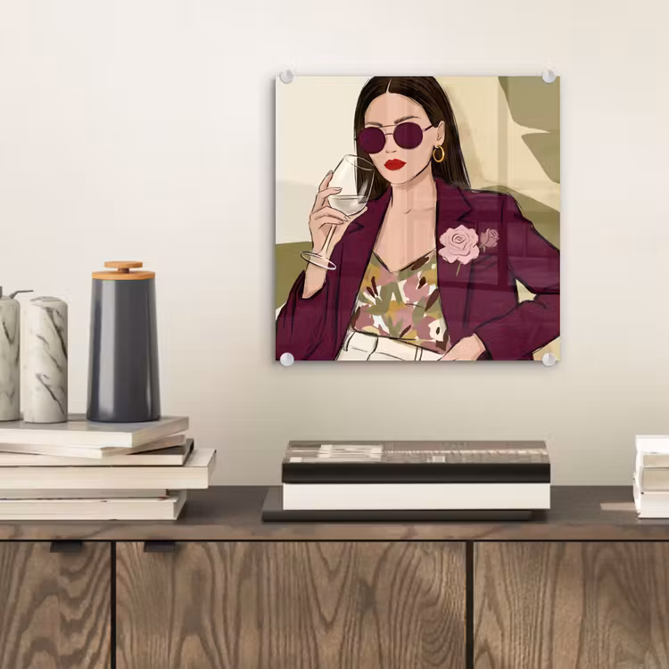 Glas schilderij - Vrouw - Wijn - Portret - Mode - Modern — 2