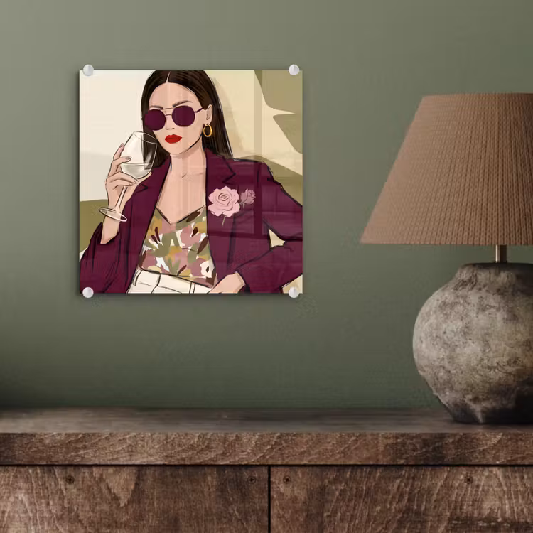 Glas schilderij - Vrouw - Wijn - Portret - Mode - Modern — 4