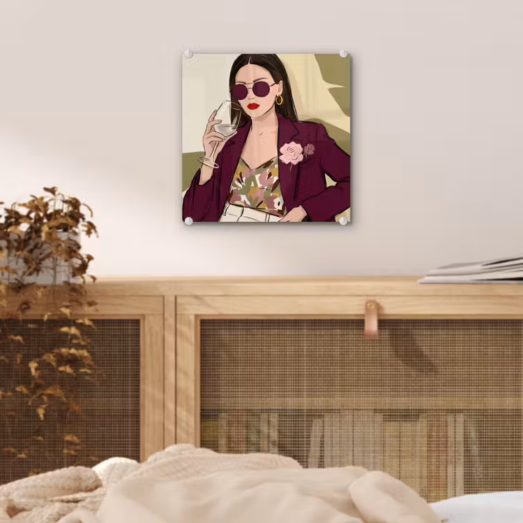 Glas schilderij - Vrouw - Wijn - Portret - Mode - Modern — 5