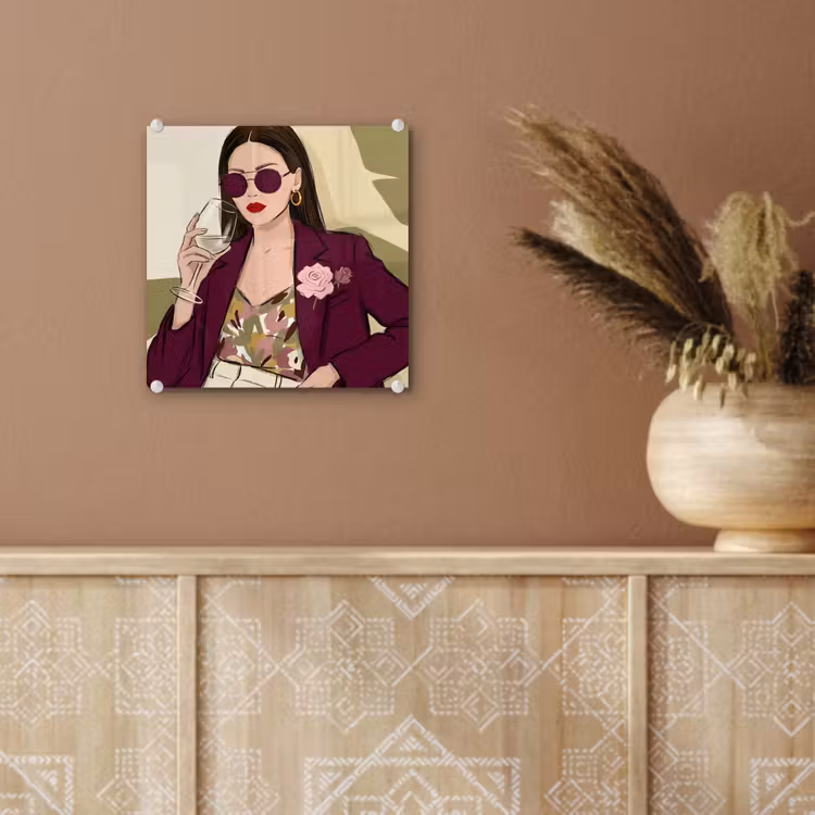Glas schilderij - Vrouw - Wijn - Portret - Mode - Modern — 6