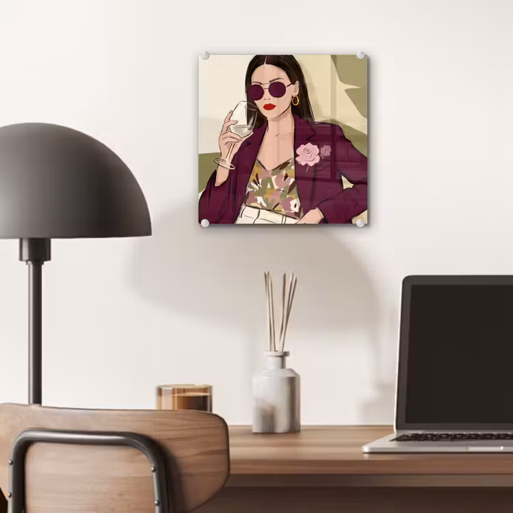 Glas schilderij - Vrouw - Wijn - Portret - Mode - Modern — 7