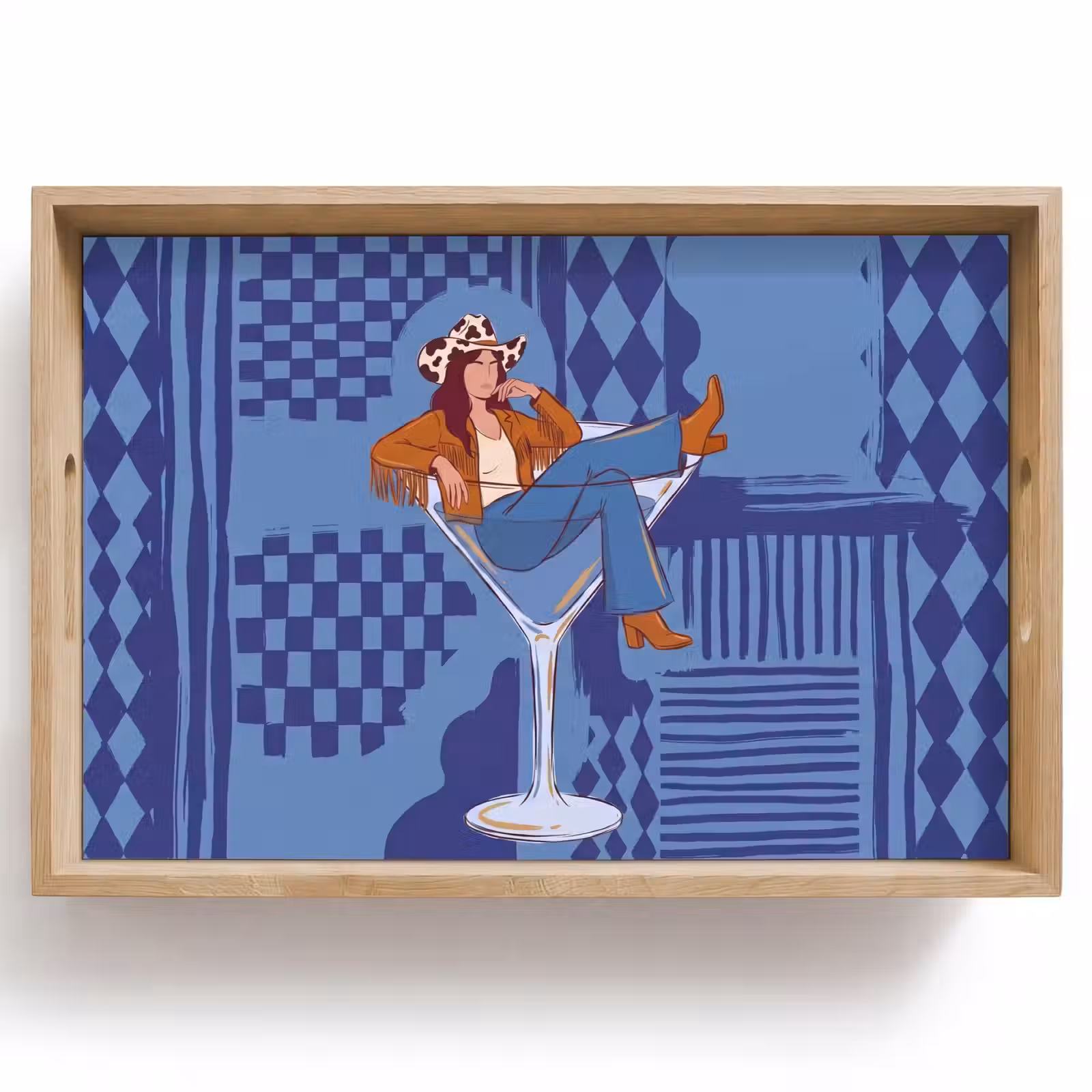 Dienblad - Vrouw - Martini glas - Abstract - Blauw - Kunst — 1
