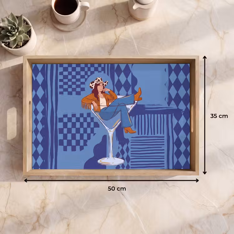 Dienblad - Vrouw - Martini glas - Abstract - Blauw - Kunst — 9