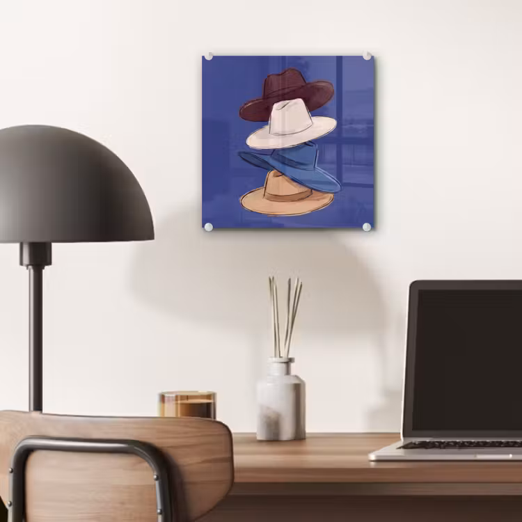 Glas schilderij - Hoeden - Gestapeld - Mode - Kleurrijk - Illustratie — 7