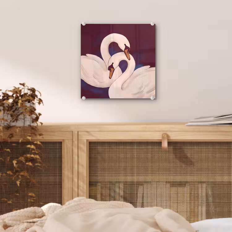 Glas schilderij - Vogel - Koppel - Liefde - Abstract - Wit — 5