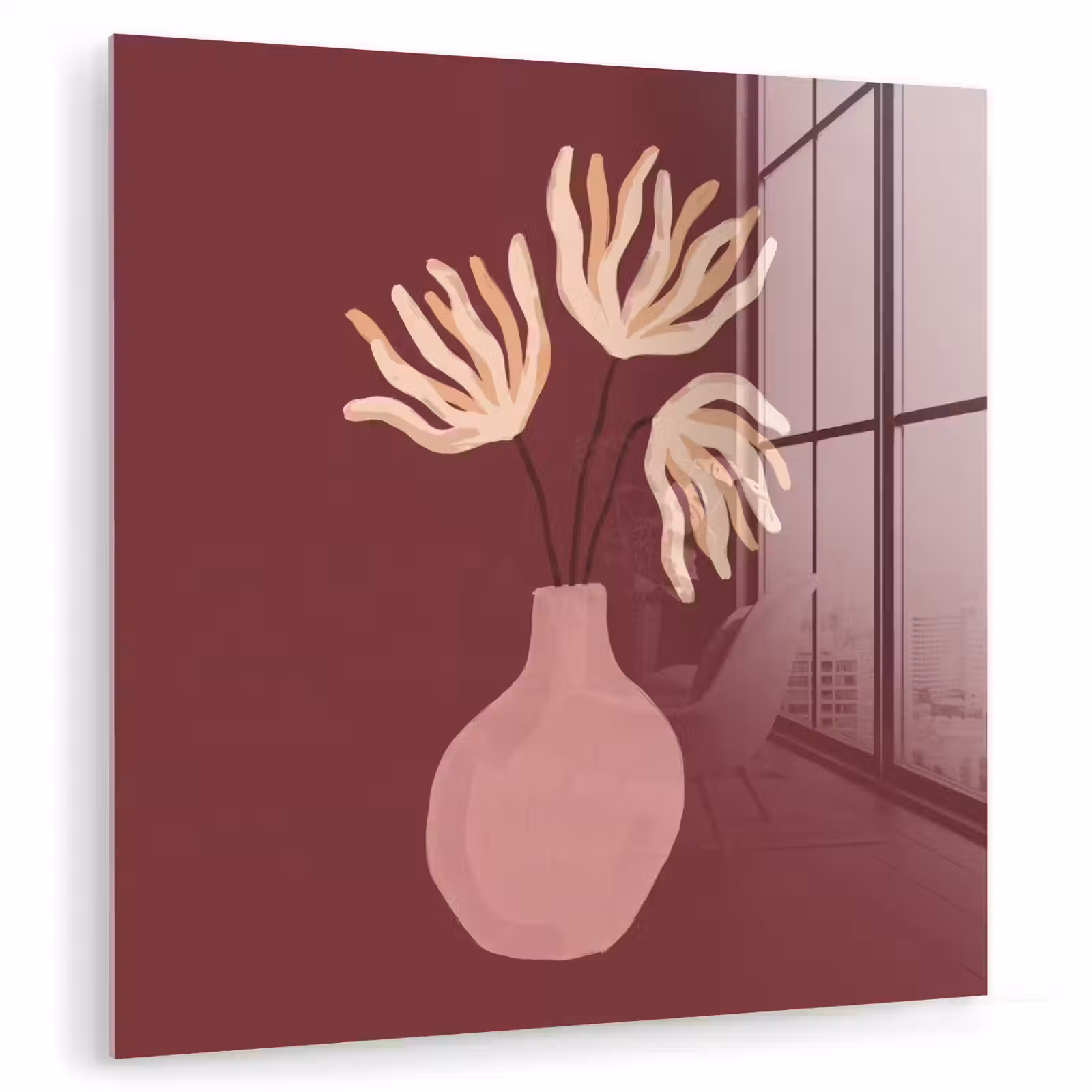 Glas schilderij - Bloemen - Vaas - Abstract - Modern - Aardetinten — 1