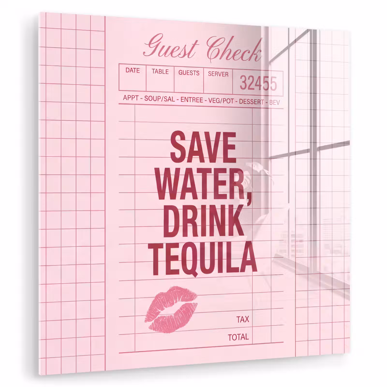 Glas schilderij - Humor - Drank - Tekst - Roze — 1
