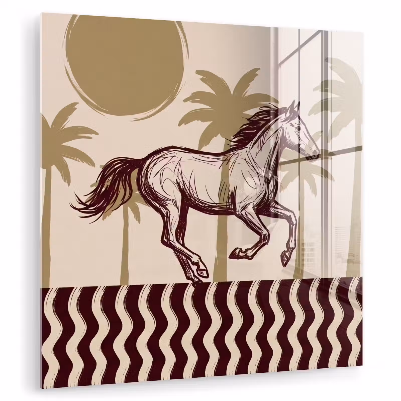 Glas schilderij - Paard - Galopperend - Woestijn - Illustratie — 1