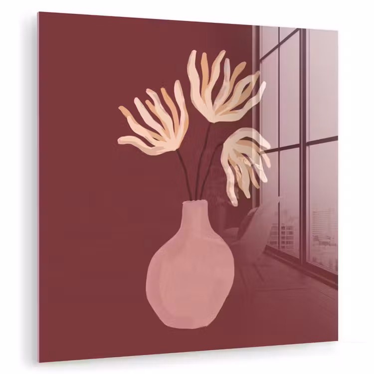 Glas schilderij - Bloemen - Vaas - Abstract - Modern - Aardetinten — 1