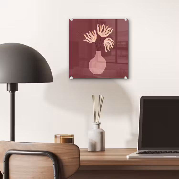Glas schilderij - Bloemen - Vaas - Abstract - Modern - Aardetinten — 7
