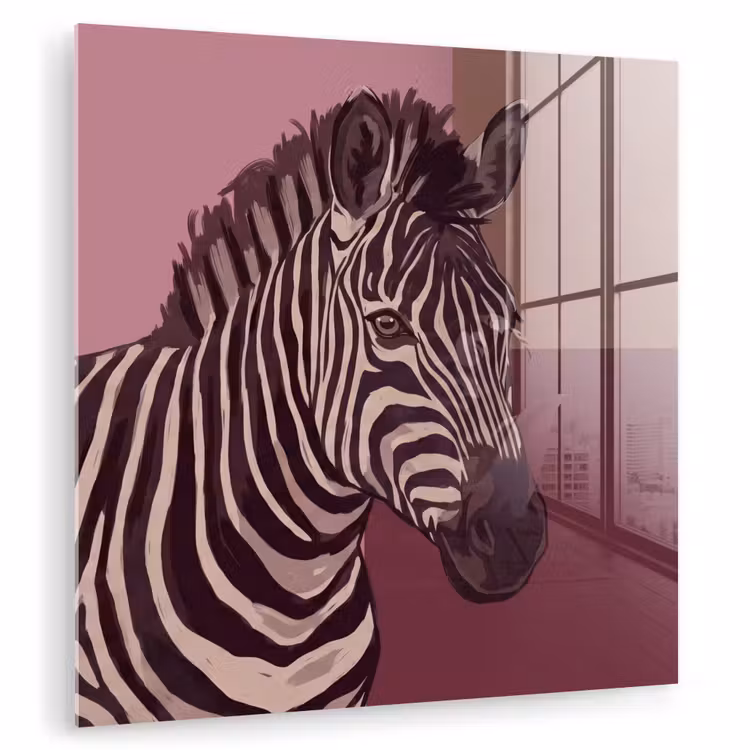 Glas schilderij - Dieren - Zebrahoofd - Wildlife - Modern - Bruin — 1