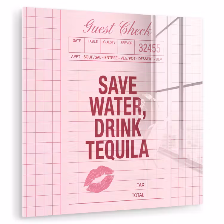 Glas schilderij - Humor - Drank - Tekst - Roze — 1