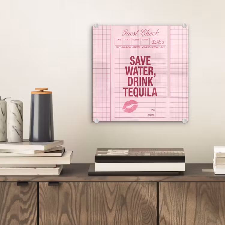 Glas schilderij - Humor - Drank - Tekst - Roze — 2