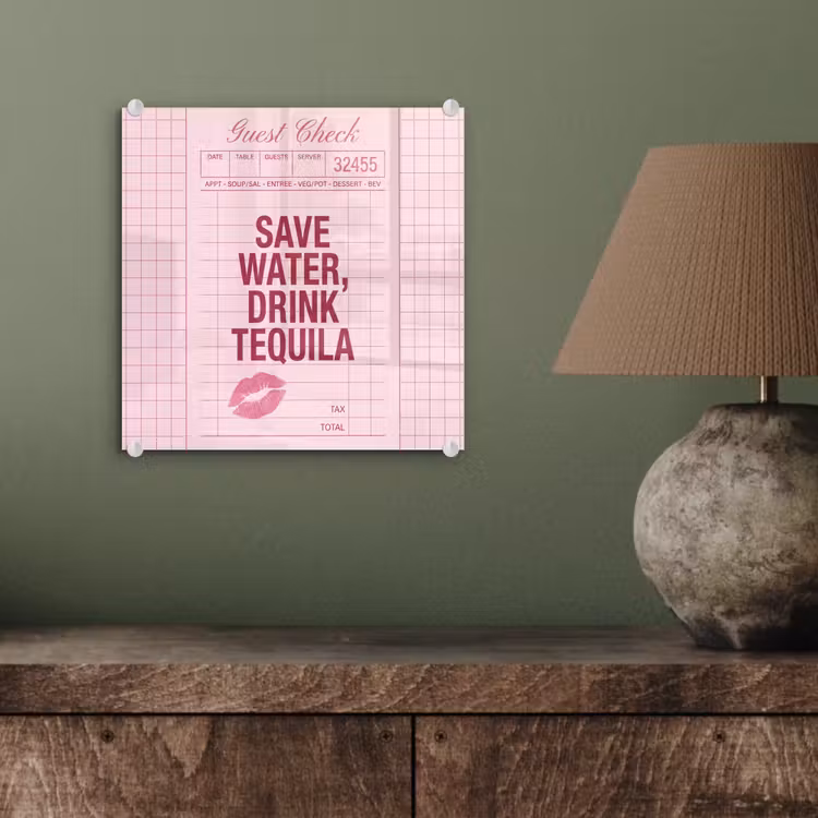 Glas schilderij - Humor - Drank - Tekst - Roze — 4