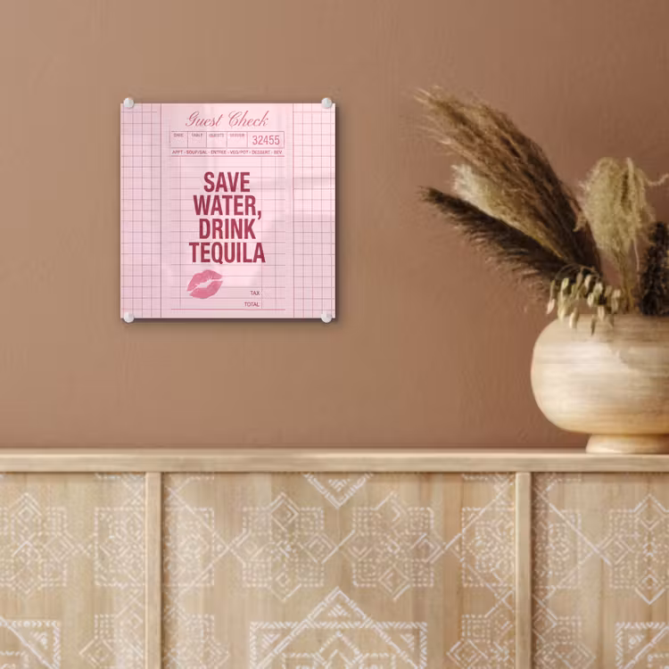 Glas schilderij - Humor - Drank - Tekst - Roze — 6