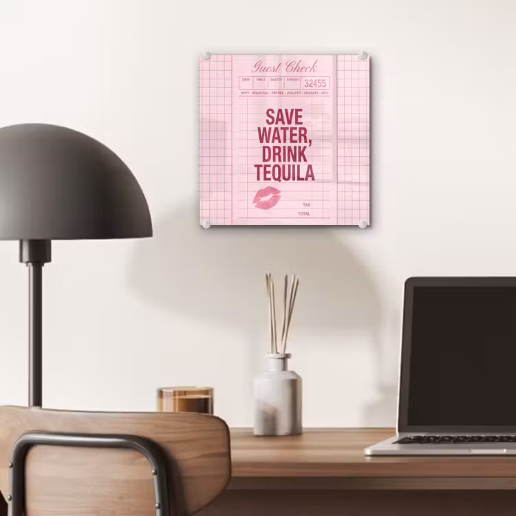 Glas schilderij - Humor - Drank - Tekst - Roze — 7