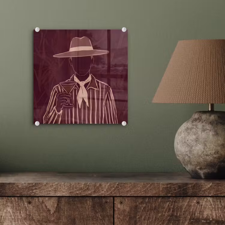 Glas schilderij - Mens - Hoed - Cocktail - Abstract - Bruin — 4