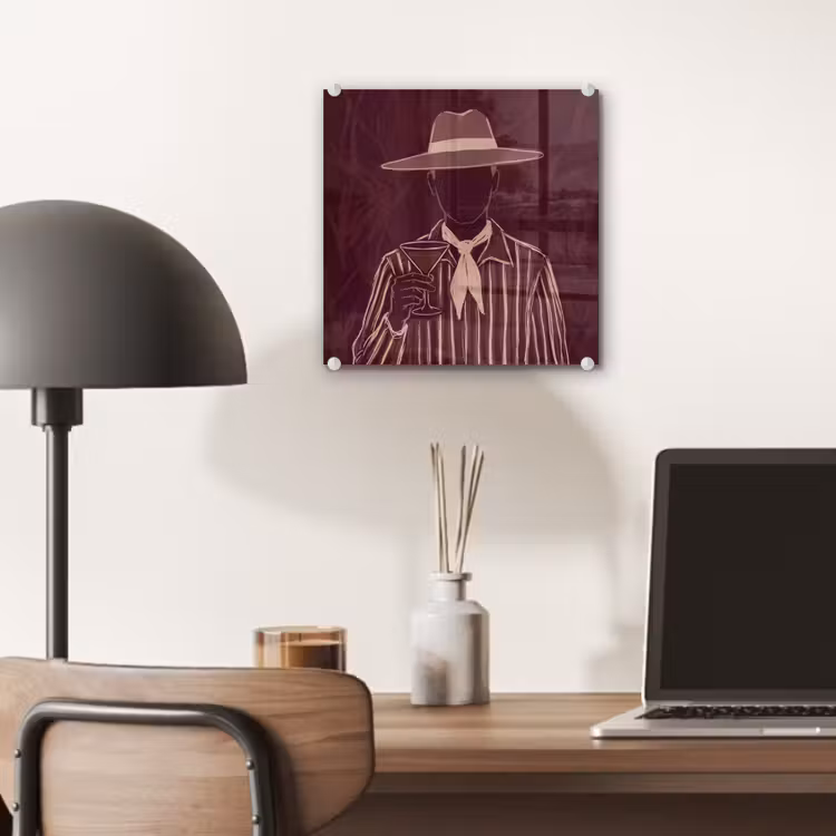 Glas schilderij - Mens - Hoed - Cocktail - Abstract - Bruin — 7