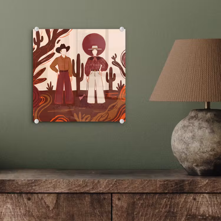 Glas schilderij - Mensen - Cowboykleding - Westerse stijl - Illustratie - Bruin — 4