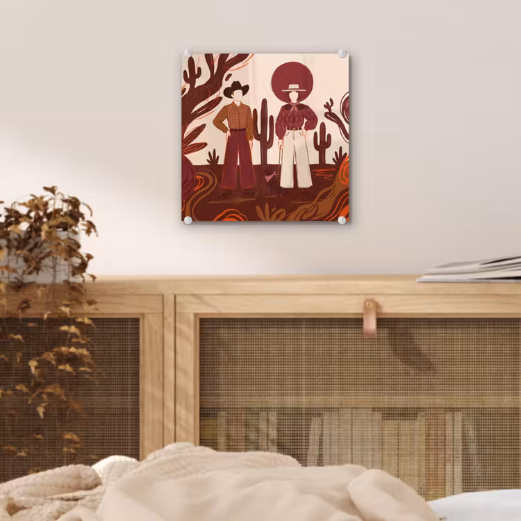 Glas schilderij - Mensen - Cowboykleding - Westerse stijl - Illustratie - Bruin — 5