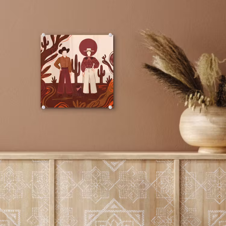 Glas schilderij - Mensen - Cowboykleding - Westerse stijl - Illustratie - Bruin — 6
