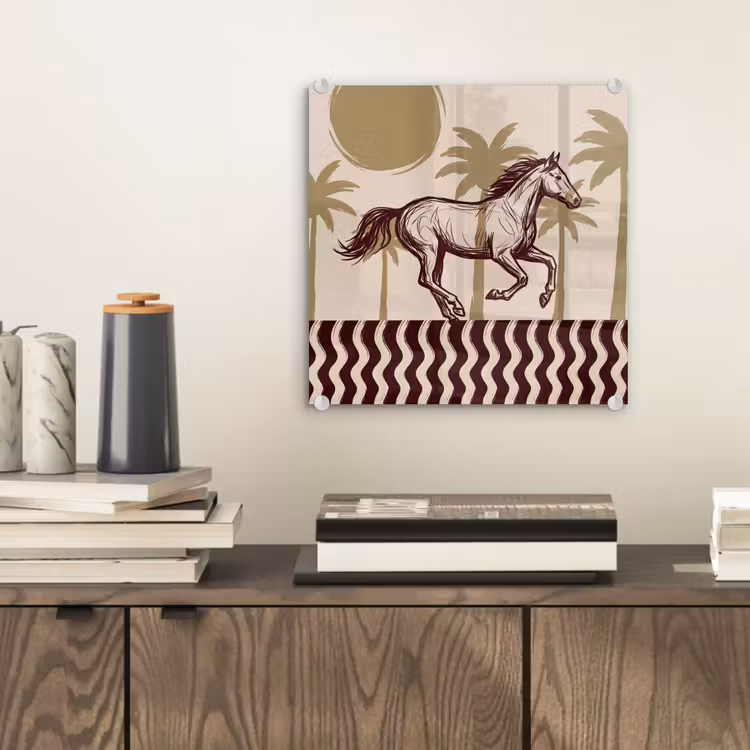 Glas schilderij - Paard - Galopperend - Woestijn - Illustratie — 2