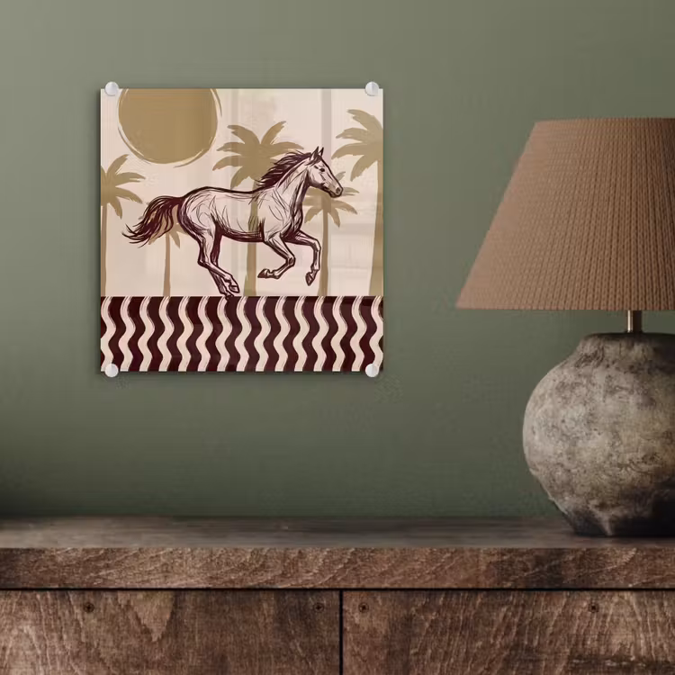Glas schilderij - Paard - Galopperend - Woestijn - Illustratie — 4