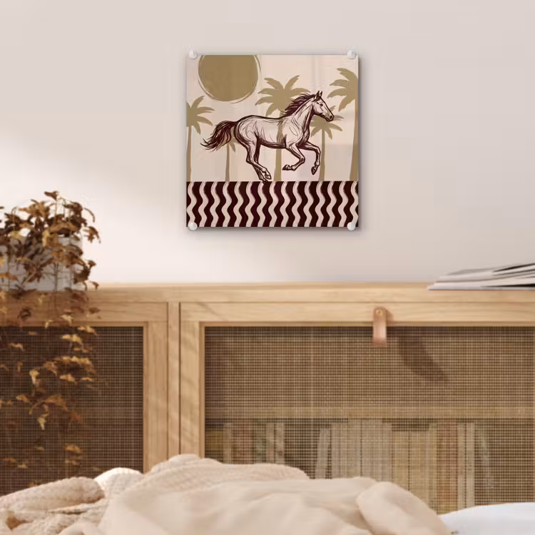Glas schilderij - Paard - Galopperend - Woestijn - Illustratie — 5