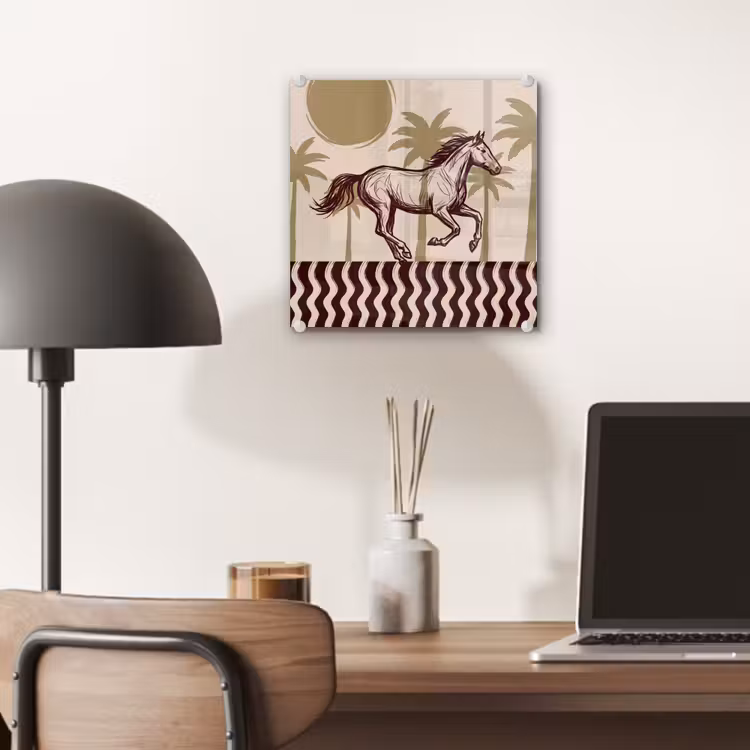 Glas schilderij - Paard - Galopperend - Woestijn - Illustratie — 7