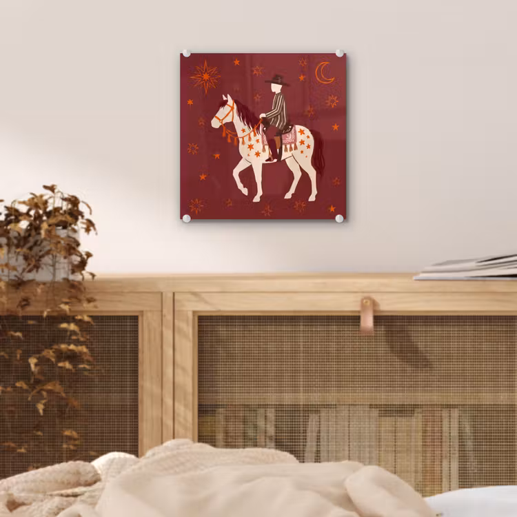 Glas schilderij - Paard - Ruiter - Sterren - Nacht - Illustratie — 5