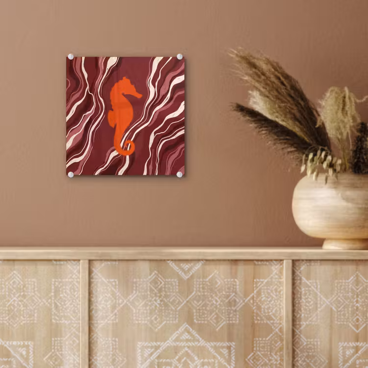Glas schilderij - Zeepaardje - Golven - Zeeleven - Abstract - Oranje — 6