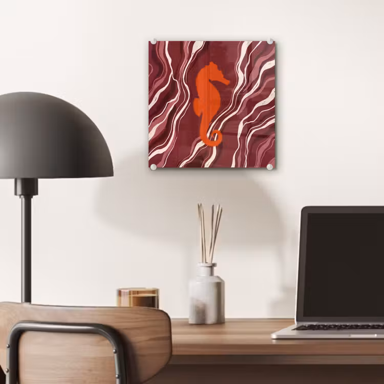 Glas schilderij - Zeepaardje - Golven - Zeeleven - Abstract - Oranje — 7