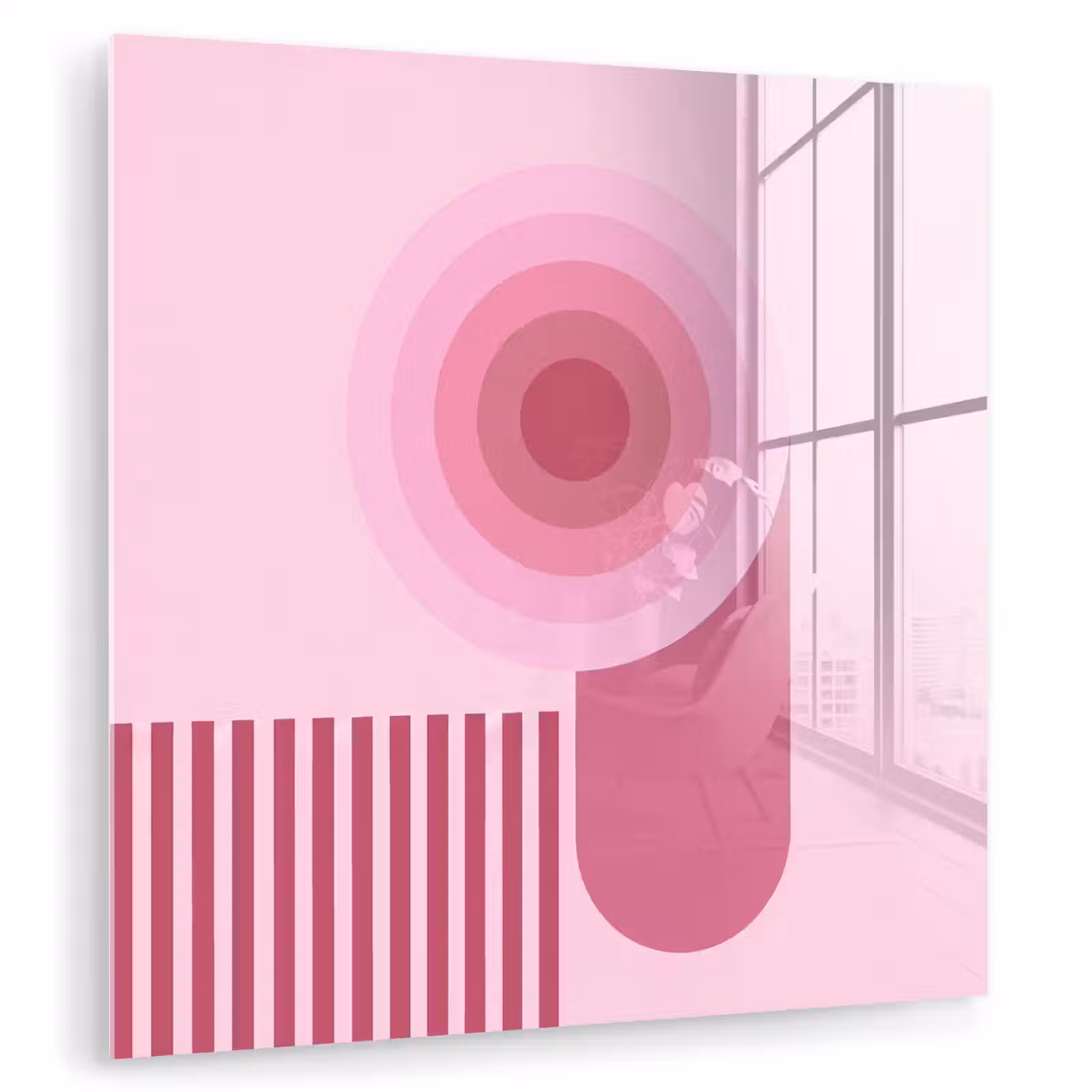 Glas schilderij - Abstract - Cirkels - Strepen - Modern - Roze — 1