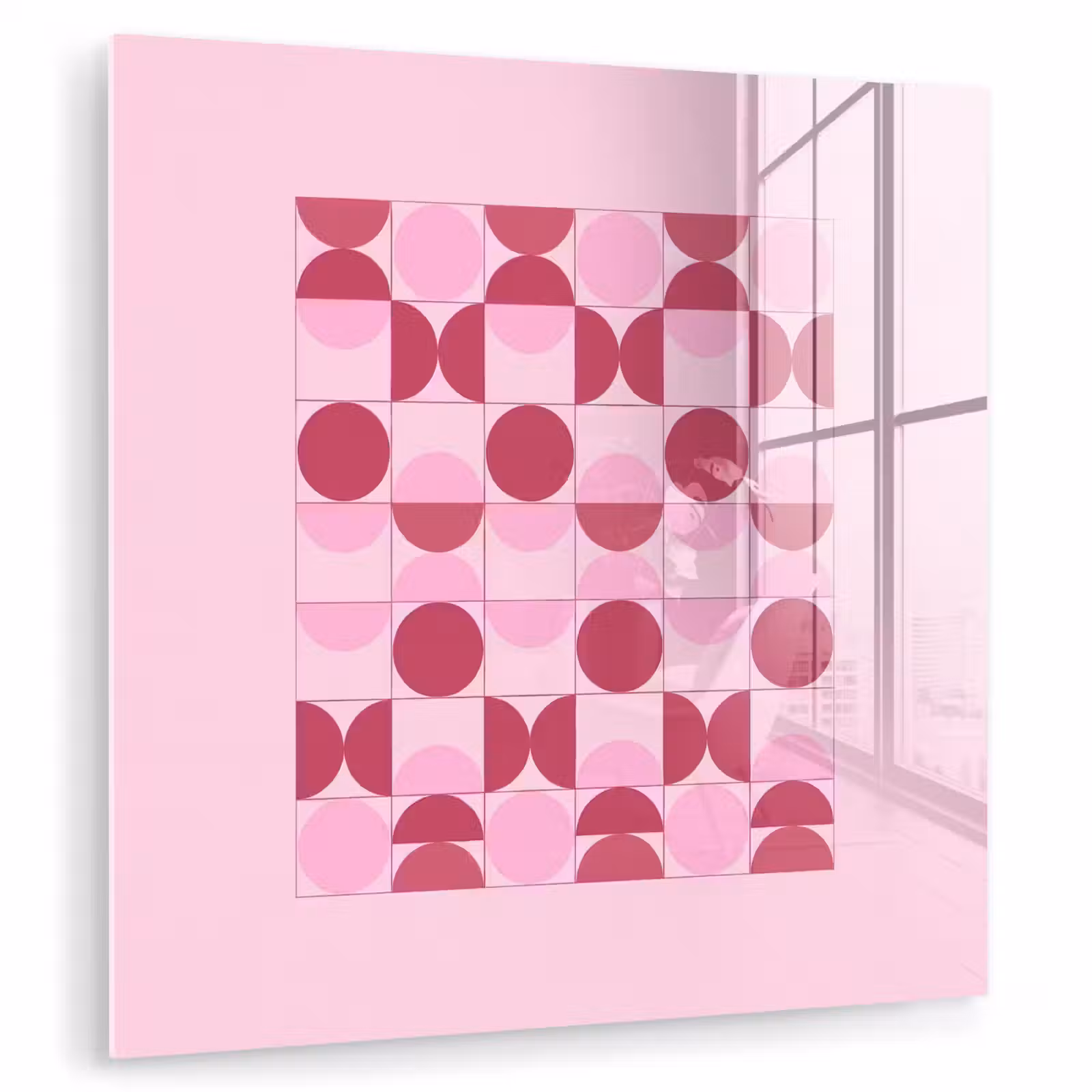 Glas schilderij - Abstract - Geometrisch - Cirkels - Roze - Modern — 1