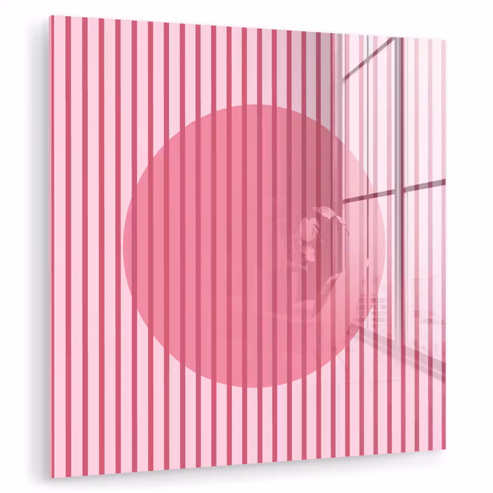 Glas schilderij - Abstract - Strepen - Ovaal - Roze - Modern — 1