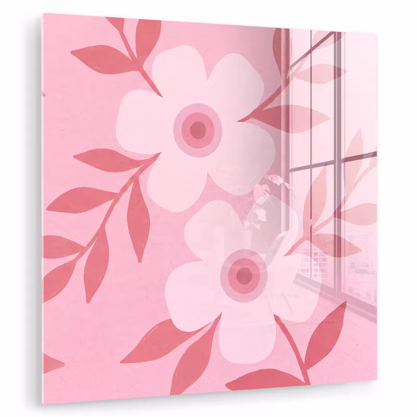 Glas schilderij - Bloemen - Abstract - Modern - Roze - Natuur — 1