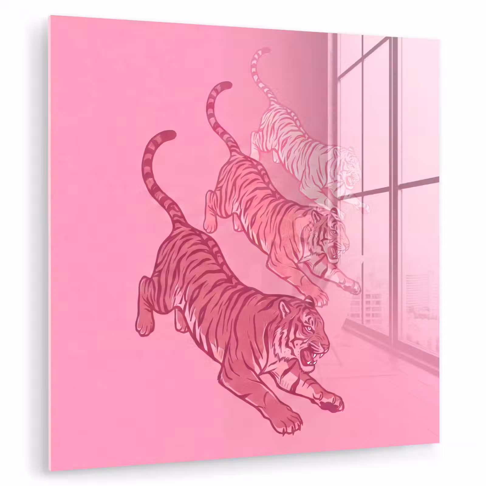 Glas schilderij - Kat - Springend - Dieren - Roze - Modern — 1