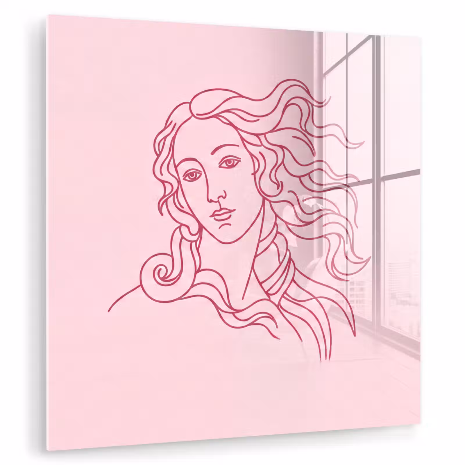 Glas schilderij - Vrouw - Portret - Klassiek - Line-art - Roze — 1
