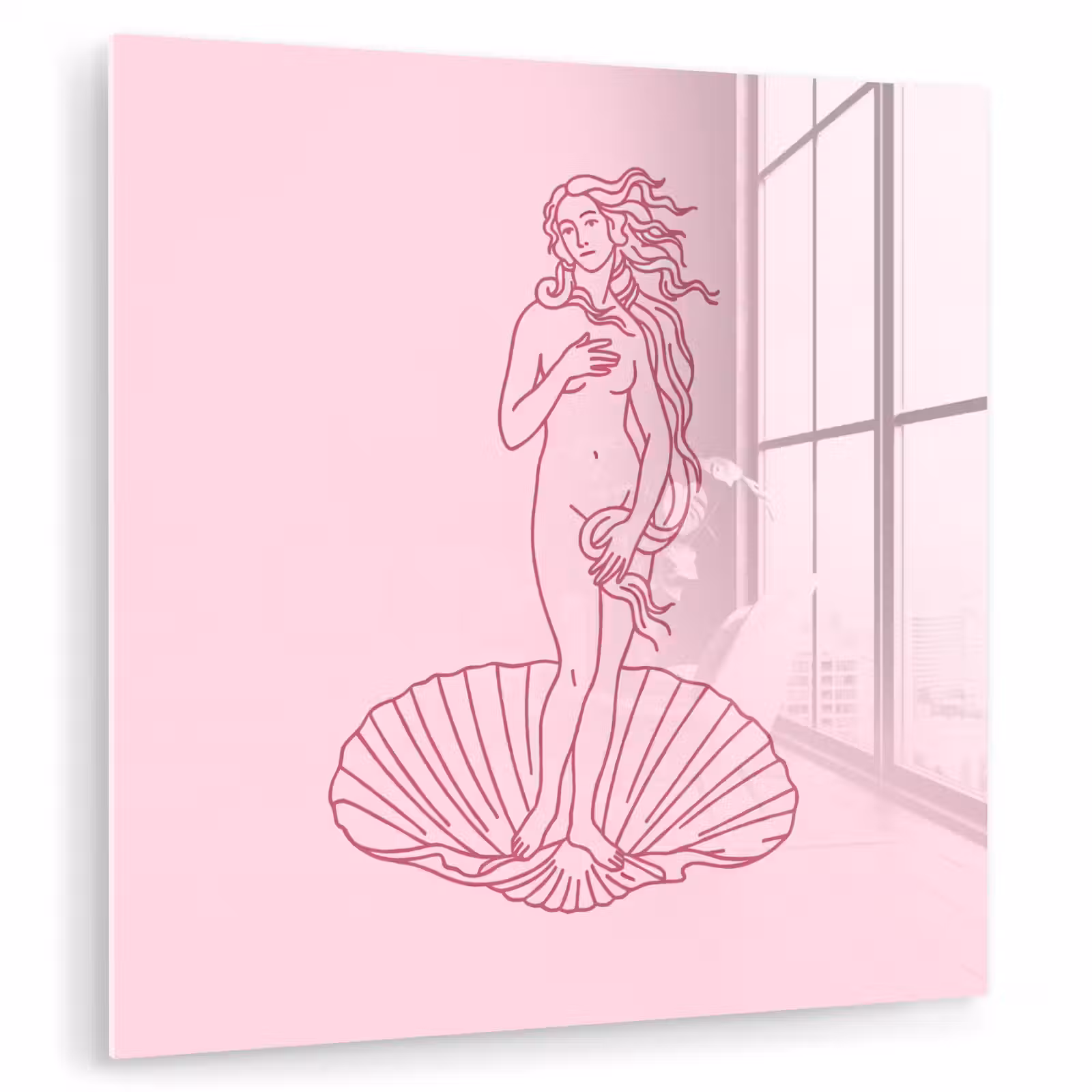 Glas schilderij - Vrouw - Schelp - Kunst - Lijntekening - Roze — 1