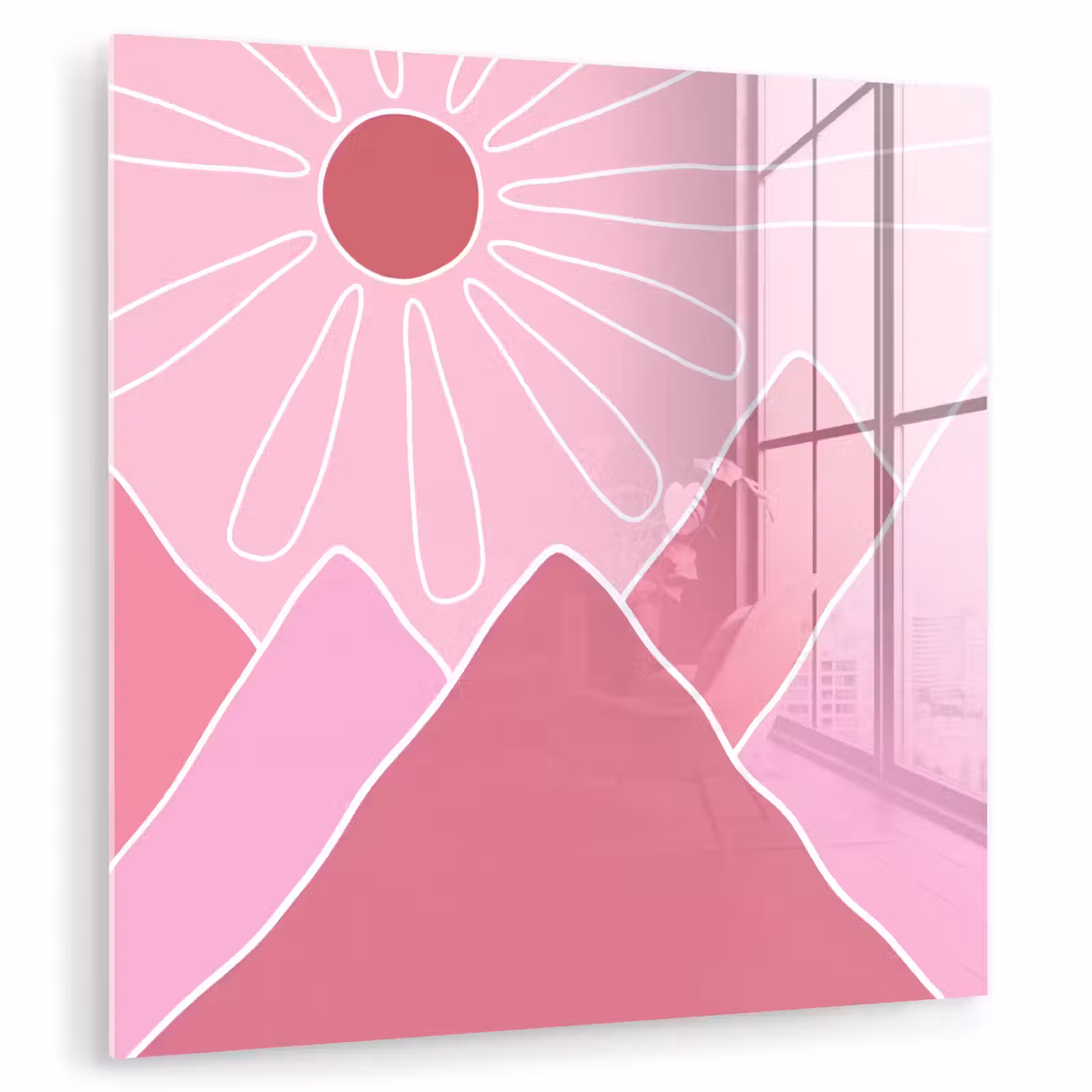 Glas schilderij - Zon - Bergen - Natuur - Abstract - Roze — 1