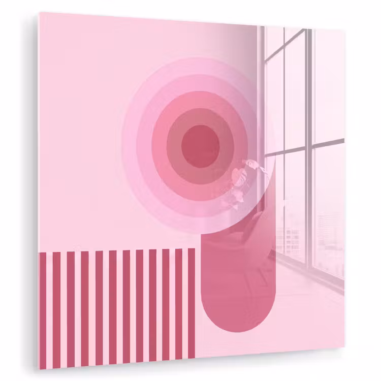 Glas schilderij - Abstract - Cirkels - Strepen - Modern - Roze — 1