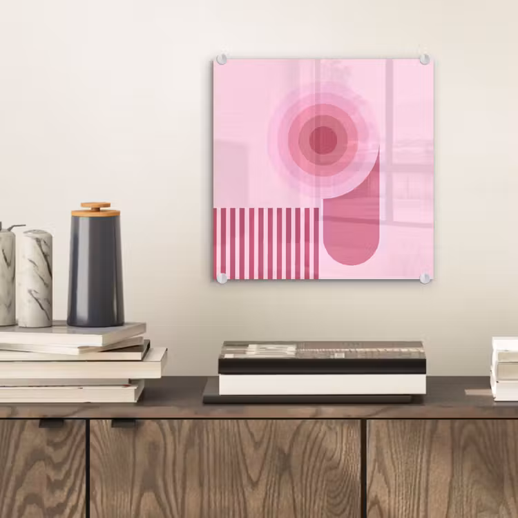 Glas schilderij - Abstract - Cirkels - Strepen - Modern - Roze — 2