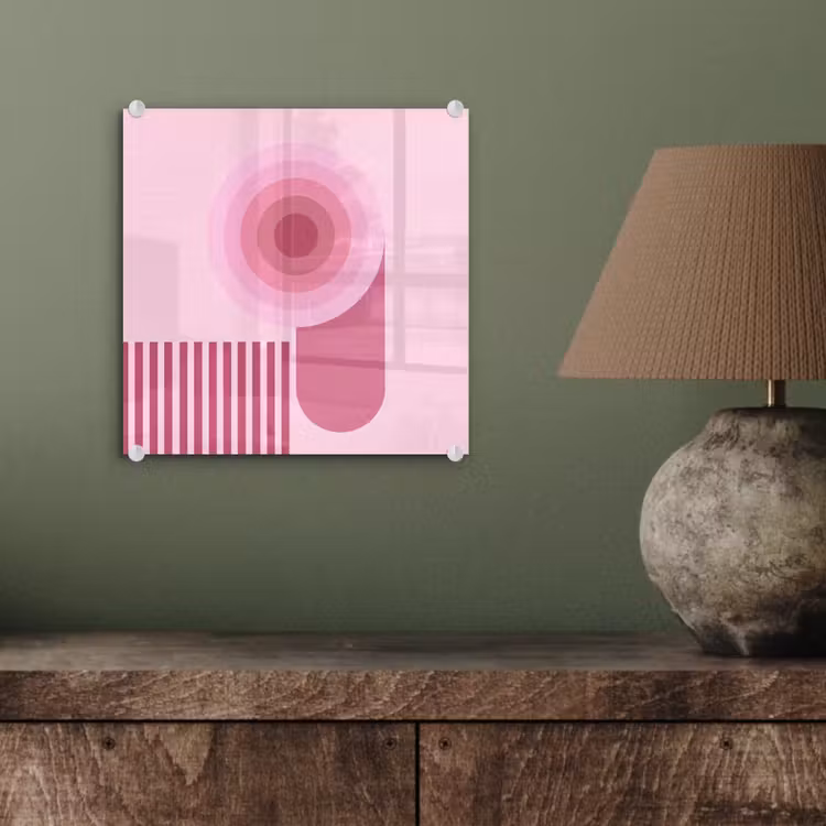 Glas schilderij - Abstract - Cirkels - Strepen - Modern - Roze — 4