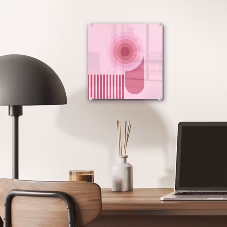 Glas schilderij - Abstract - Cirkels - Strepen - Modern - Roze — 7