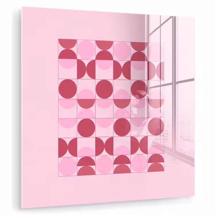 Glas schilderij - Abstract - Geometrisch - Cirkels - Roze - Modern — 1