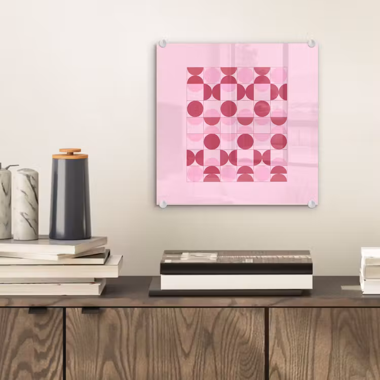 Glas schilderij - Abstract - Geometrisch - Cirkels - Roze - Modern — 2